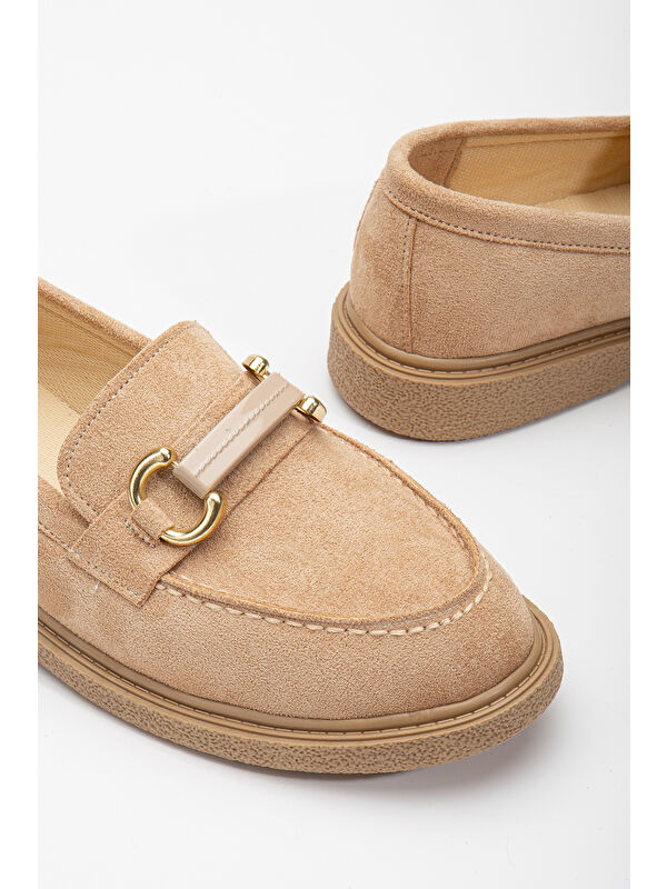 Kadın Nude Süet Rahat Kalıp Önü Tokalı Günlük Loafer - Görsel 4