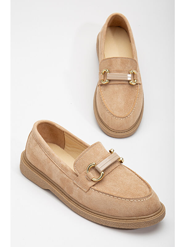 Kadın Nude Süet Rahat Kalıp Önü Tokalı Günlük Loafer - Görsel 5