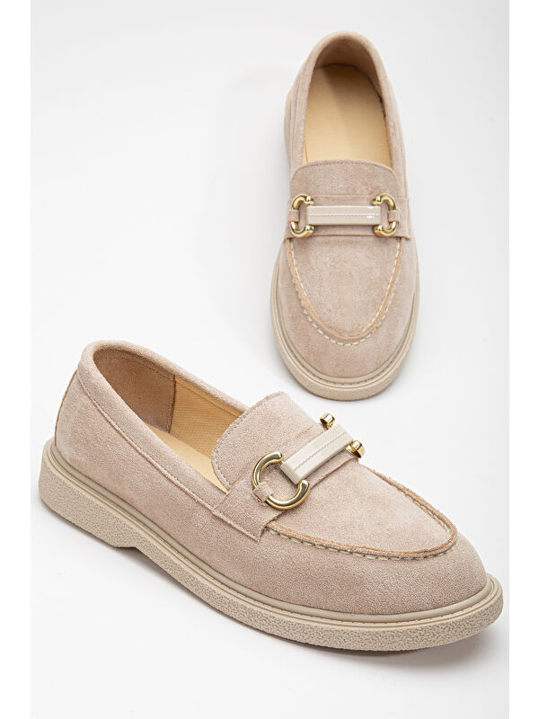 Kadın Ten Süet Rahat Kalıp Önü Tokalı Günlük Loafer - Görsel 4