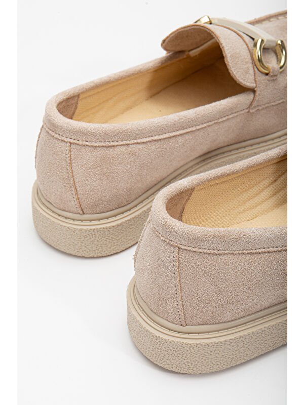 Kadın Ten Süet Rahat Kalıp Önü Tokalı Günlük Loafer - Görsel 5