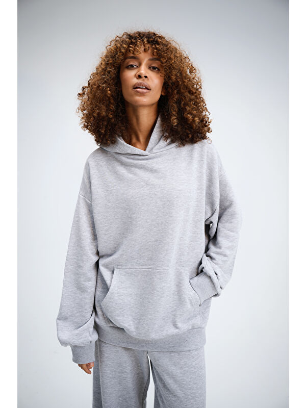 gothamVibes Kadın Timeless Oversize Gri Hoodie Sweatshirt