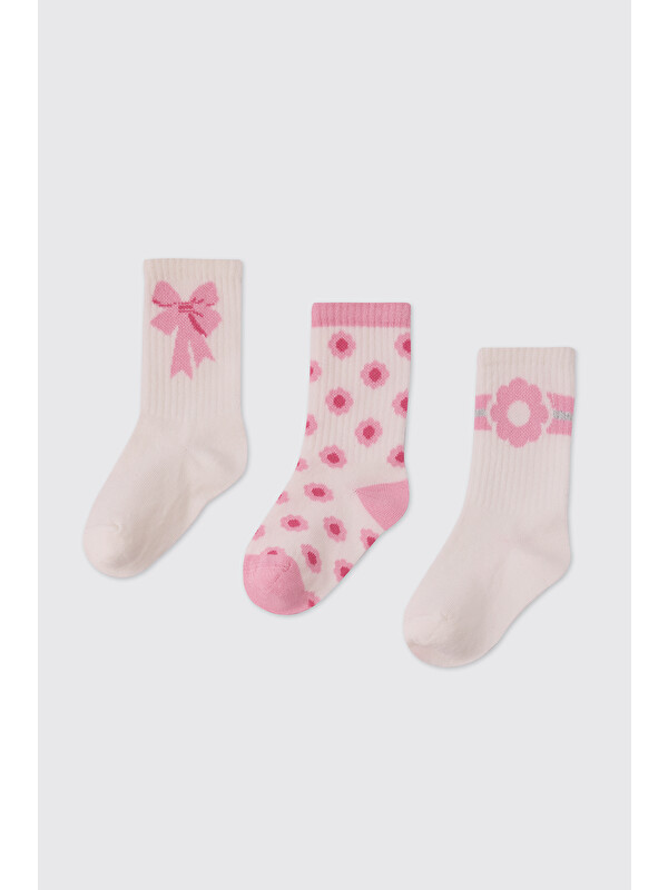 Panço Kız Çocuk Pembe 3'lü Soket Çorap