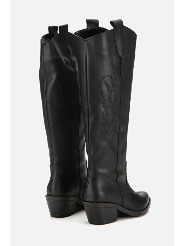 Kadın Siyah İşlemeli Kalın Topuklu Çizme - Görsel 4