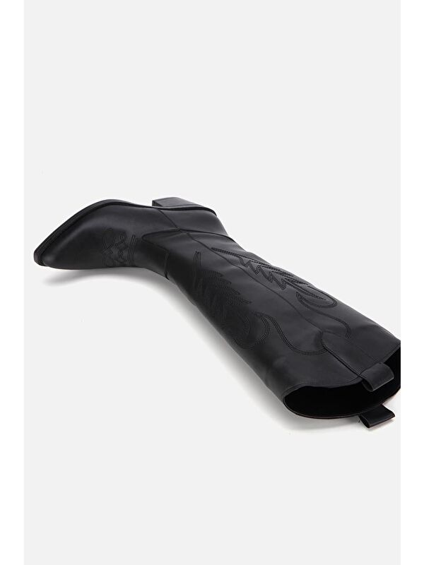 Kadın Siyah İşlemeli Kalın Topuklu Çizme - Görsel 8