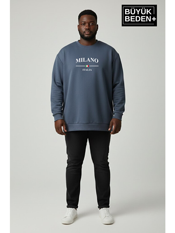Süperlife Erkek Büyük Beden MİLANO İTALiA Baskılı Bisiklet Yaka İnce Sweatshirt SPR26BSW956-9