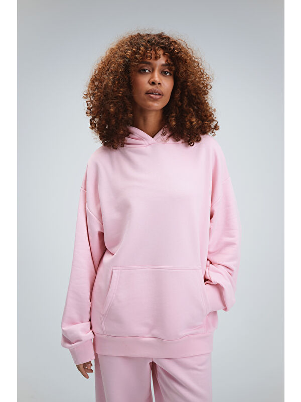 gothamVibes Kadın Timeless Oversize Pembe Hoodie Sweatshirt
