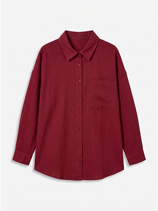 Happiness İstanbul Oversize Basic Müslin Gömlek BORDO LMX0002