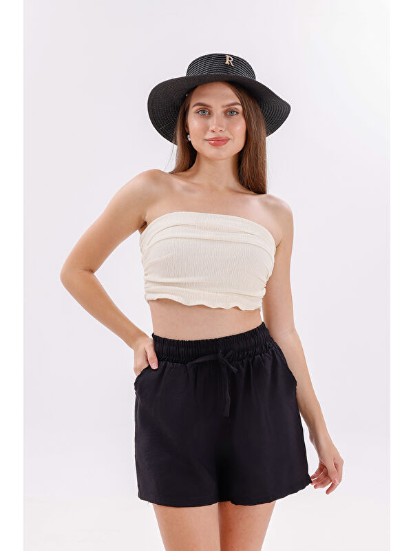 Genius Store Genıus Store Kadın Şort Aerobin Pamuklu Cepli Çekmez Kumaş Beli Lastikli Şort