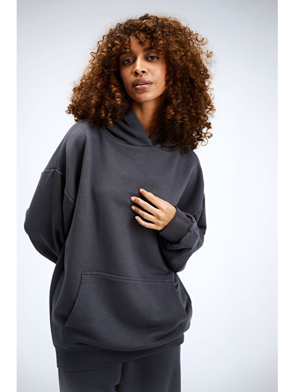 gothamVibes Kadın Timeless Oversize Antrasit Hoodie Sweatshirt