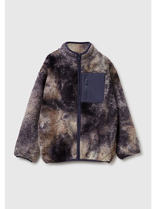 United Colors Of Benetton Erkek Çocuk Çok Renkli Gölge Efektli Dik Yaka Fermuar Cepli Pelüş Sweatshirt