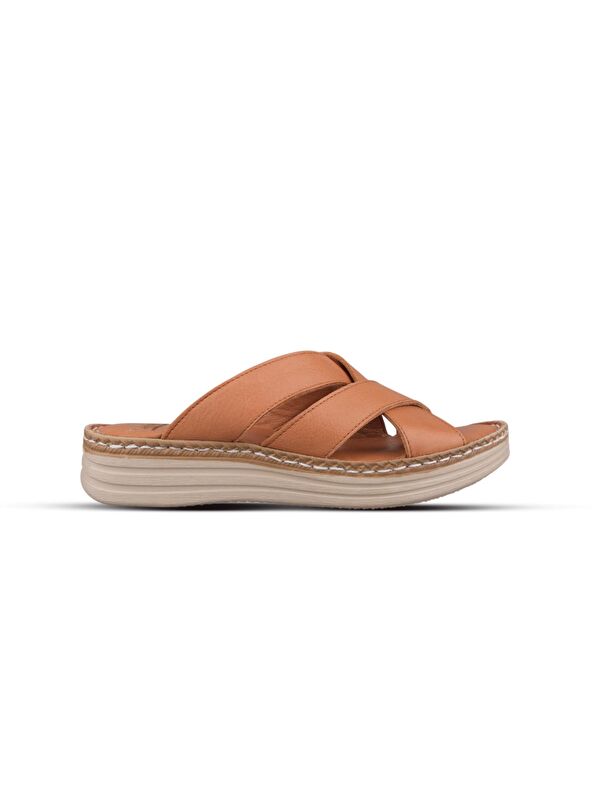 Kadın Günlük Terlik - Taba, Deri - Görsel 4