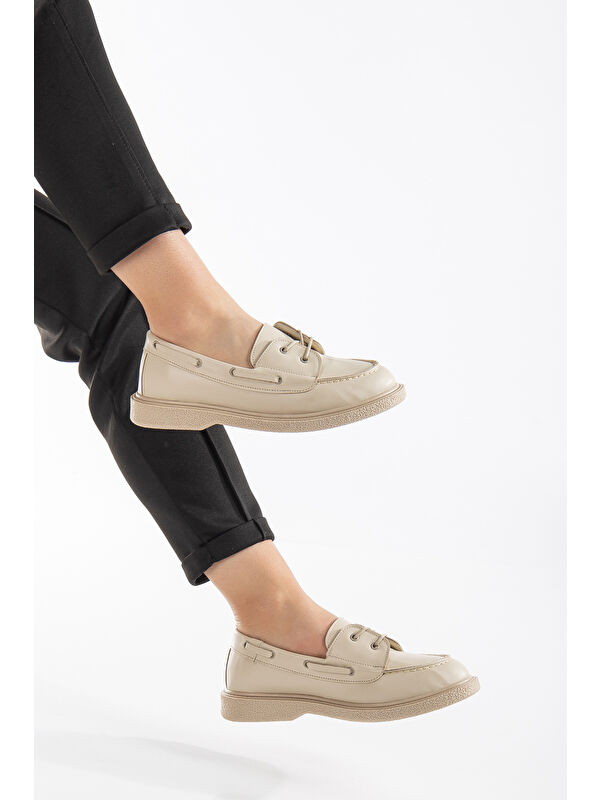 Kadın Ten Cilt Rahat Kalıp Termo Taban Bağcıklı Lofer - Görsel 3