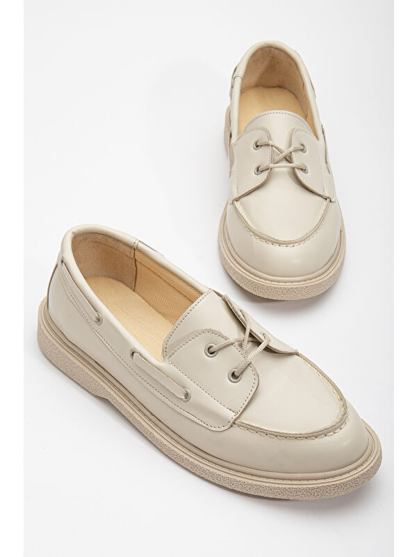 Kadın Ten Cilt Rahat Kalıp Termo Taban Bağcıklı Lofer - Görsel 5