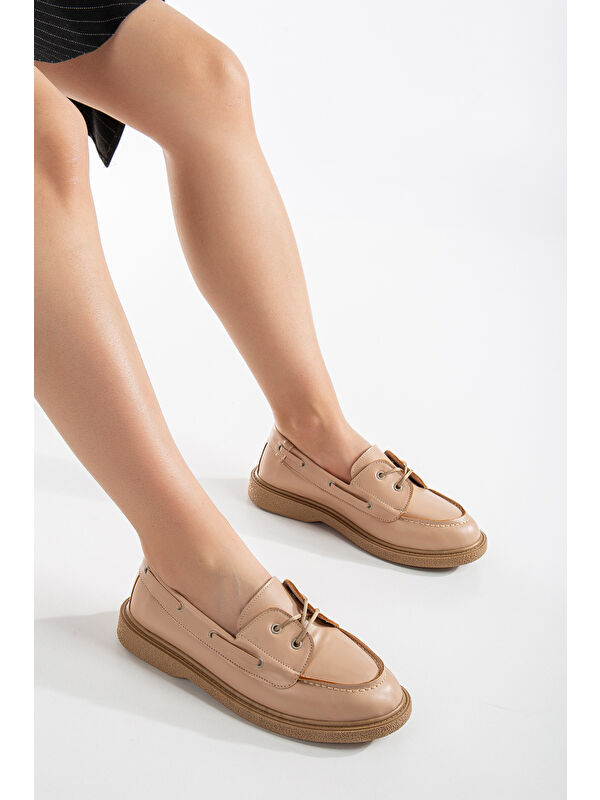 Kadın Nude Cilt Rahat Kalıp Termo Taban Bağcıklı Lofer - Görsel 3