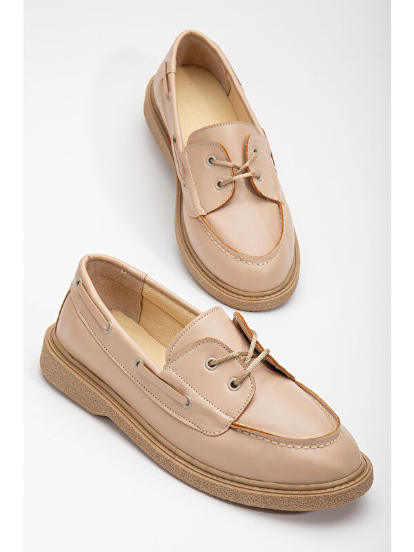 Kadın Nude Cilt Rahat Kalıp Termo Taban Bağcıklı Lofer - Görsel 4