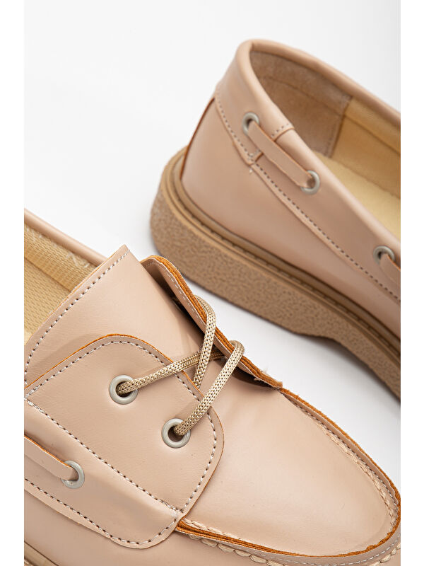 Kadın Nude Cilt Rahat Kalıp Termo Taban Bağcıklı Lofer - Görsel 5