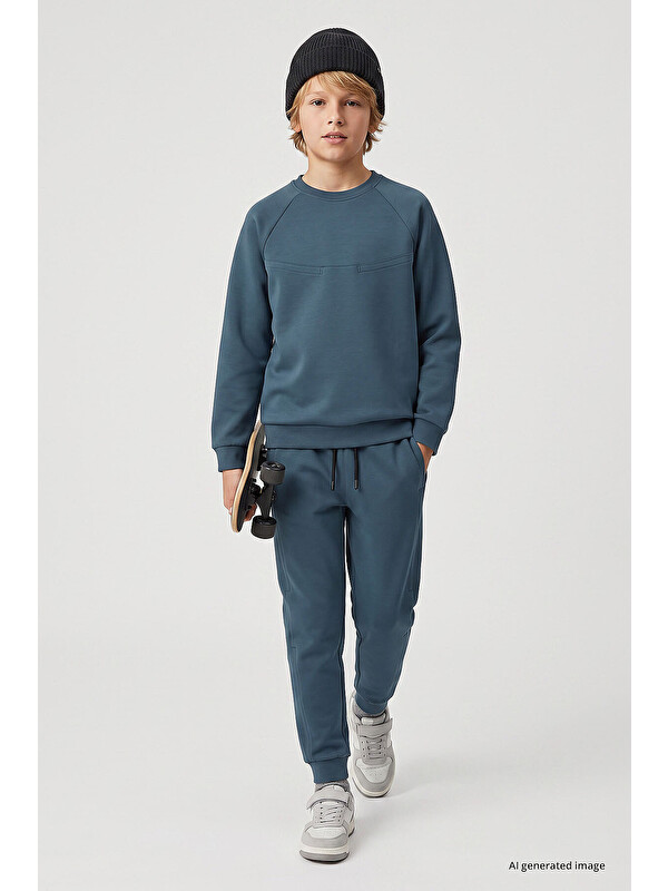 Tommylife Orman Yeşili Standart Fit Basic Dikiş Detaylı Erkek Çocuk Eşofman Takım - 11325