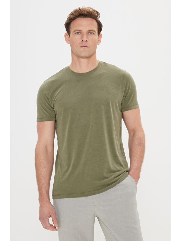Altınyıldız Classics Erkek Haki Slim Fit Dar Kesim Bisiklet Yaka Tişört