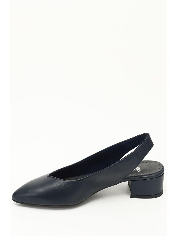 AÇIK LACİVERT Hakiki Deri Sivri Burun Kısa Kalın Topuklu Arkası Açık Kadın Yazlık Ayakkabı 24258 - Görsel 4