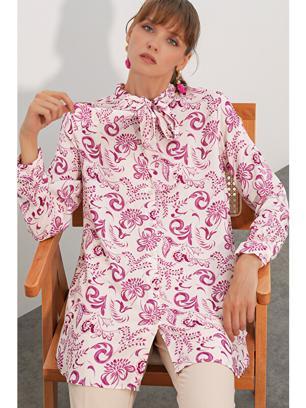 Bigdart Kadın Desenli Uzun Tunik 5998 - Pembe