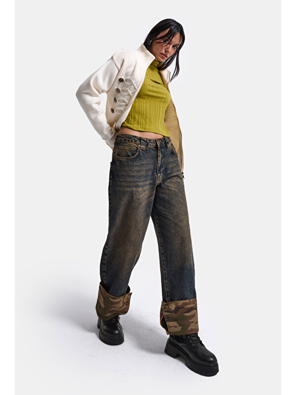 It's Basic Kadın T.Kot Rengi 2w6-64 Crop Barrel Fit Özel Tasarım Denim Jean