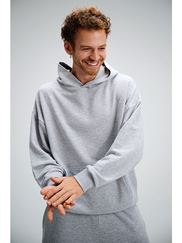 gothamVibes Erkek Timeless Oversize Gri Hoodie Sweatshirt