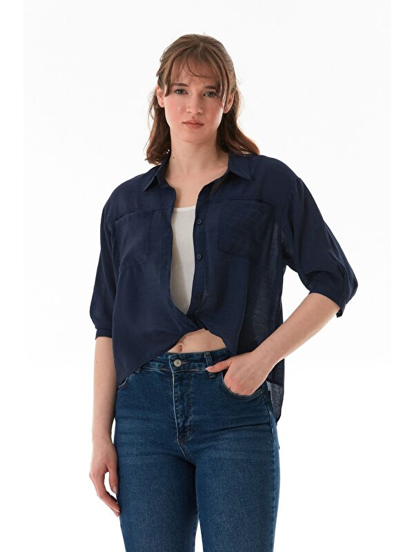 Fullamoda Basic Body Detaylı Çift Cepli Crop Gömlek
