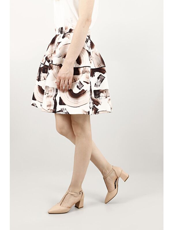 Gonderi(r) Bej Gonderi(r) Hakiki Deri Sivri Burun Bilek Bağlı Orta Kalın Topuklu Kadın Ayakkabı 24182