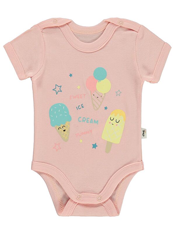 Civil Baby Dondurma Baskılı 1-36 Ay Çıtçıtlı Badi - Pembe 6-9 Ay