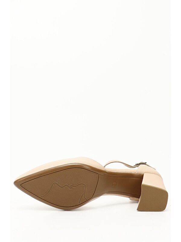 Gonderi(r) Bej Gonderi(r) Hakiki Deri Sivri Burun Bilek Bağlı Orta Kalın Topuklu Kadın Ayakkabı 24182