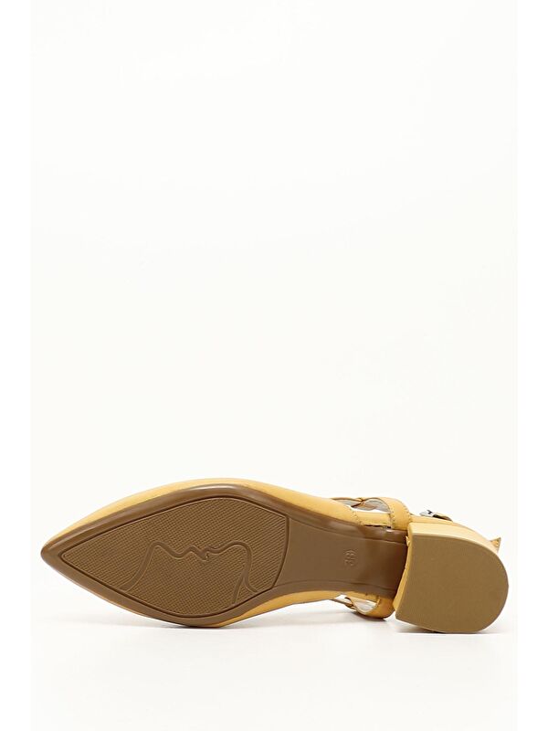 A.HARDAL Hakiki Deri Sivri Burun Kısa Kalın Topuklu Arkası Açık Kadın Yazlık Ayakkabı 24257 - Görsel 5