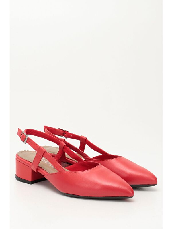 Gonderi(r) Bej Gonderi(r) Hakiki Deri Sivri Burun Kısa Kalın Topuklu Arkası Açık Kadın Yazlık Ayakkabı 24257