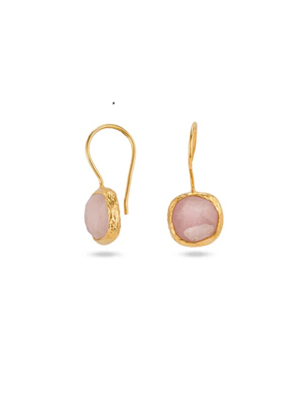 New Obsessions Artisan Pembe Kuvars Altın Kaplama Daire Küpe