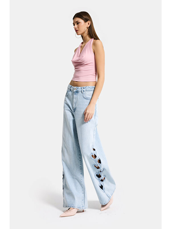 It's Basic Kadın Ice 4s6-3 Süper Baggy Kalp Nakış Detaylı Özel Tasarım Denim Jean