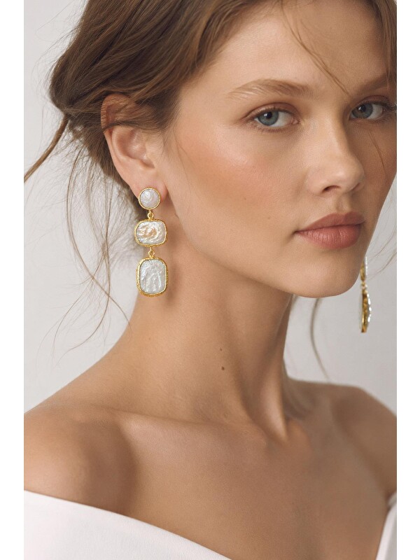 New Obsessions Artisan Barok İnci Sallantılı Gold Küpe