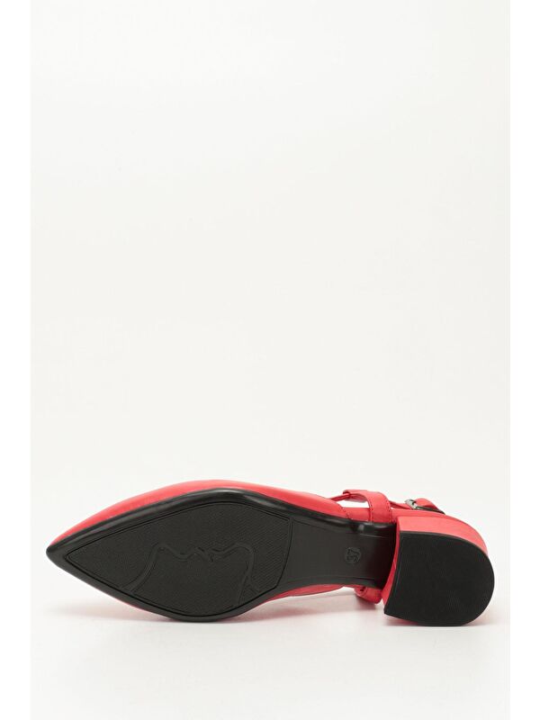 Gonderi(r) Bej Gonderi(r) Hakiki Deri Sivri Burun Kısa Kalın Topuklu Arkası Açık Kadın Yazlık Ayakkabı 24257