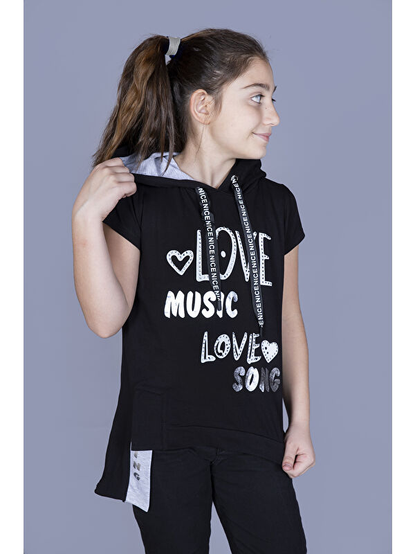Toontoykids Kız Çocuk Kapüşonlu Baskılı Tişört
