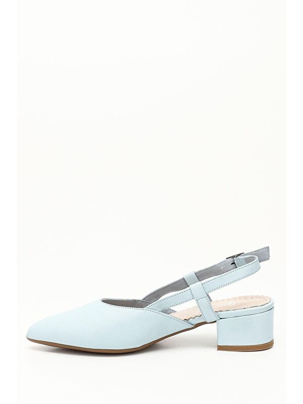 BEBEK MAVİSİ Hakiki Deri Sivri Burun Kısa Kalın Topuklu Arkası Açık Kadın Yazlık Ayakkabı 24257 - Görsel 4