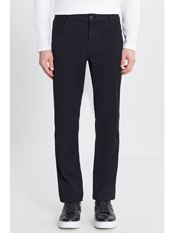 Altınyıldız Classics Erkek Siyah Pamuklu Slim Fit Dar Kesim Armürlü 5 Cepli Esnek Casual Pantolon