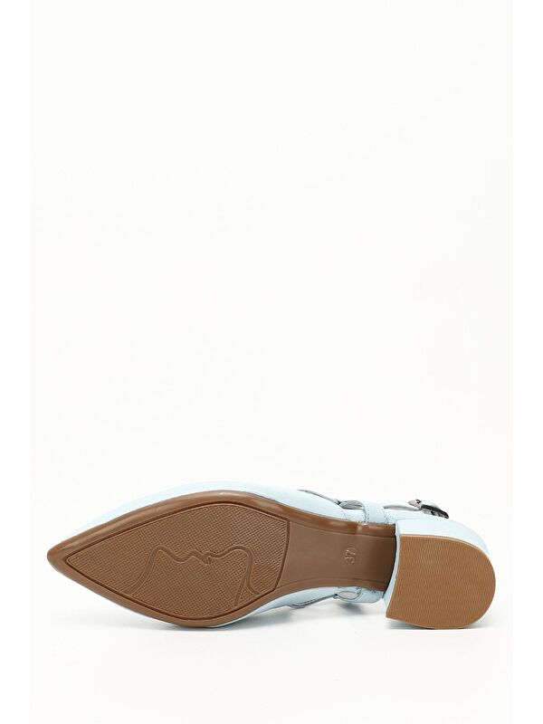 BEBEK MAVİSİ Hakiki Deri Sivri Burun Kısa Kalın Topuklu Arkası Açık Kadın Yazlık Ayakkabı 24257 - Görsel 5