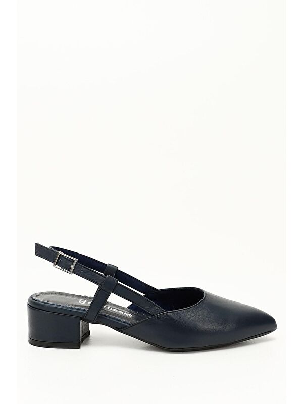 AÇIK LACİVERT Hakiki Deri Sivri Burun Kısa Kalın Topuklu Arkası Açık Kadın Yazlık Ayakkabı 24257 - Görsel 2