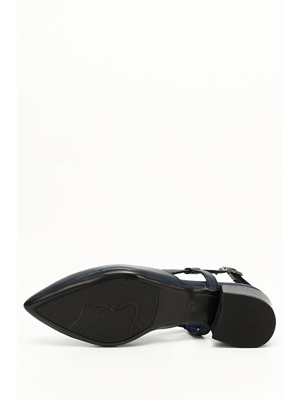 AÇIK LACİVERT Hakiki Deri Sivri Burun Kısa Kalın Topuklu Arkası Açık Kadın Yazlık Ayakkabı 24257 - Görsel 5