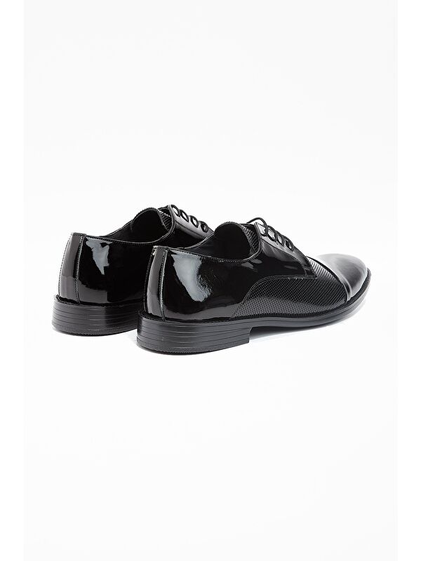 Siyah Hakiki Deri Rugan Bağcıklı Smokin Damatlık Ayakkabı 1033240176 - Görsel 4