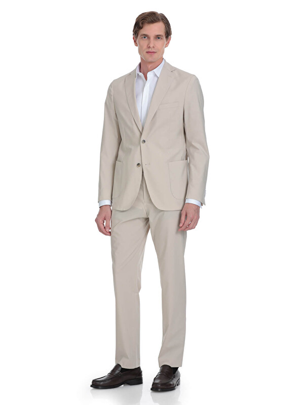 Hatemoğlu Bej Slim Fit Mono Yaka Casual Takım Elbise