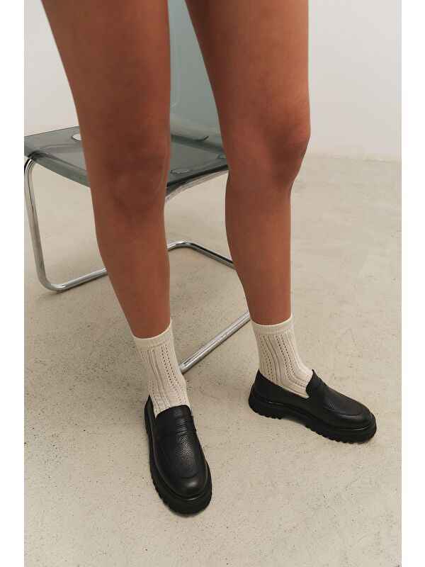 PARADİSE Hakiki Deri Kalın Taban Günlük Casual Makosen Kadın Loafer Ayakkabı - Görsel 4