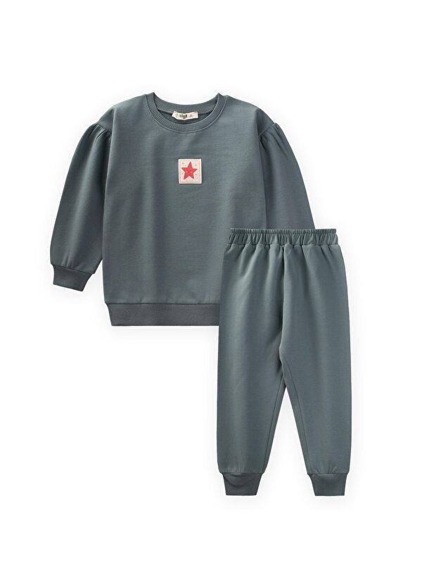 CİGİT Etiket Detaylı Sweatshirt Takım 1-7 Yaş Çağla Yeşili