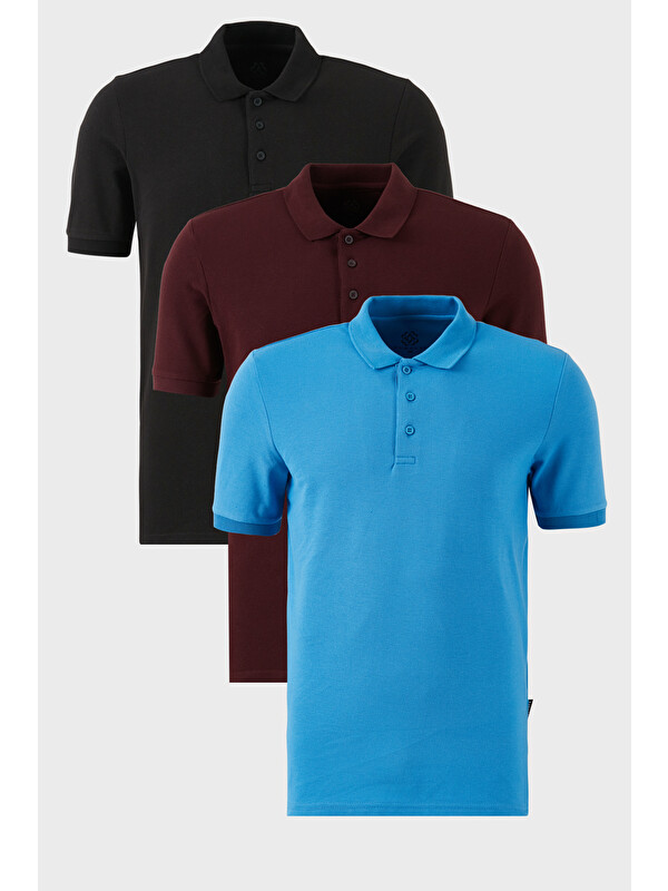 Buratti Pamuklu Regular Fit Düğmeli Polo Yaka 3'lü Paket %100 Pamuk Tişört 5902127S3