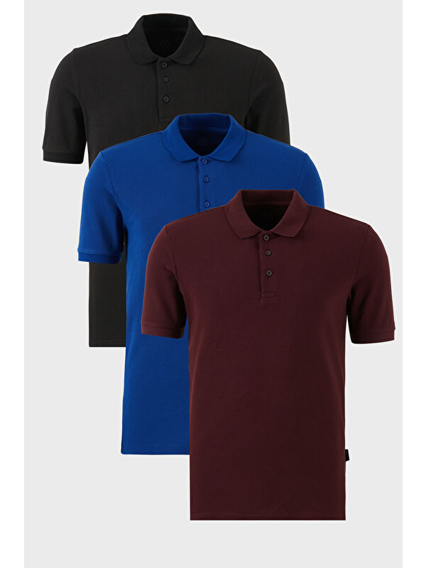 Buratti Pamuklu Regular Fit Düğmeli Polo Yaka 3'lü Paket %100 Pamuk Tişört 5902127S3