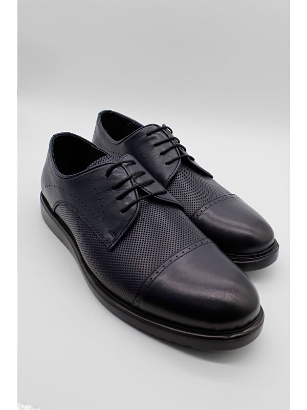 Koyu Lacivert Hakiki Deri Rugan Eva Taban Bağcıklı Klasik Ayakkabı 1033240181 - Görsel 4