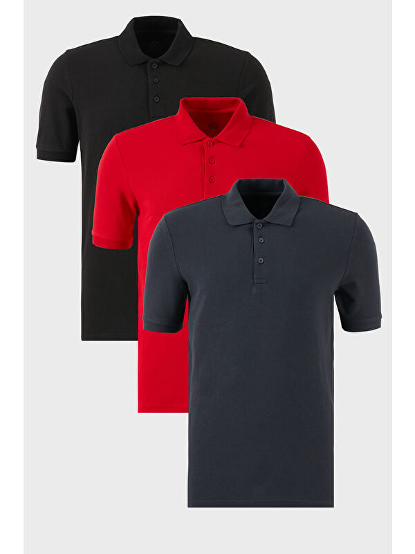 Buratti Pamuklu Regular Fit Düğmeli Polo Yaka 3'lü Paket %100 Pamuk Tişört 5902127S3